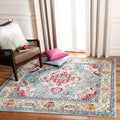 SAFAVIEH Monaco Collection Area Rug - 3' Square, Light Blue & Fuchsia, Boho Chic Medallion Distressed Design, Non-Shedding & Easy Care, Ideal for High Traffic Areas in Living Room, Bedroom (MNC243J)