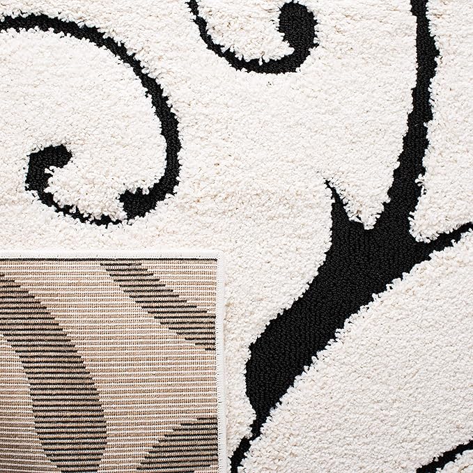 SAFAVIEH Florida Shag Collection Runner Rug - 2'3" x 11', Ivory & Black, Scroll Design, Non-Shedding & Easy Care, 1.2-inch Thick Ideal for High Traffic Areas in Living Room, Bedroom (SG455-1290)