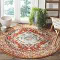 SAFAVIEH Monaco Collection Area Rug - 3' Round, Orange & Light Blue, Boho Chic Medallion Distressed Design, Non-Shedding & Easy Care, Ideal for High Traffic Areas in Living Room, Bedroom (MNC243H)