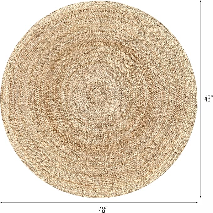 Hausattire Hand Woven Jute Braided Rug, 4’ Round – Natural, Reversible Boho - Image 2