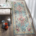 SAFAVIEH Monaco Collection Runner Rug - 2'2" x 12', Light Blue & Fuchsia, Medallion Distressed Design, Non-Shedding & Easy Care, Ideal for High Traffic Areas in Living Room, Bedroom (MNC243J)