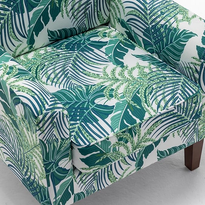 Container Furniture Direct Contemporary Accent Arm Chair with Birch Wood Frame and Velvet Upholstery, Armchair for Office and Living Room Decor, Removable Cushions, 01 Printed Fabric