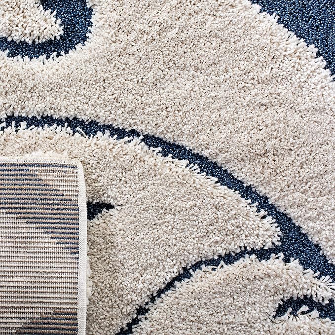 SAFAVIEH Florida Shag Collection Accent Rug - 3'3" x 5'3", Cream & Blue, Scroll, Non-Shedding & Easy Care, 1.2-inch Thick Ideal for High Traffic Areas in Entryway, Living Room, Bedroom (SG455-1165)