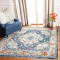 SAFAVIEH Monaco Collection Area Rug - 8' Square, Navy & Light Blue, Boho Chic Medallion Distressed Design, Non-Shedding & Easy Care, Ideal for High Traffic Areas in Living Room, Bedroom (MNC243N)
