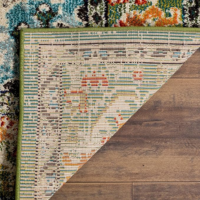 SAFAVIEH Monaco Collection Accent Rug - 4' x 5'7", Forest Green & Light Blue, Boho Medallion Design, Non-Shedding & Easy Care, Ideal for High Traffic Areas in Entryway, Living Room, Bedroom (MNC243F)