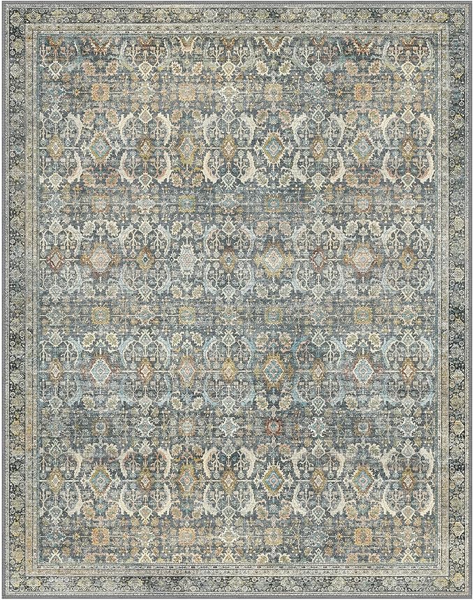 9X12 Area Rugs Machine Washable Rugs for Living Room, Vintage Boho Large Rugs for Bedroom Dining Room, Non Slip Indoor Soft Distressed Lightweight Thin Low Pile Carpet, Terracotta
