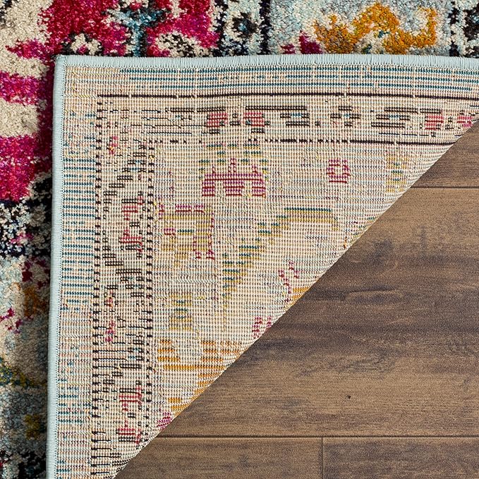 SAFAVIEH Monaco Collection Accent Rug - 2'2" x 4', Light Blue & Fuchsia, Medallion Distressed Design, Non-Shedding & Easy Care, Ideal for High Traffic Areas in Entryway, Living Room, Bedroom (MNC243J)