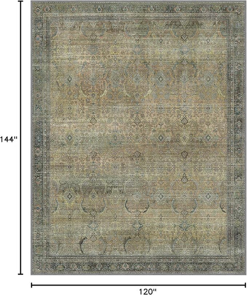 10X12 Area Rugs Machine Washable Rugs for Living Room, Vintage Boho Large Rugs for Bedroom Dining Room, Non Slip Indoor Soft Distressed Lightweight Thin Low Pile Carpet, Vintage Sunset