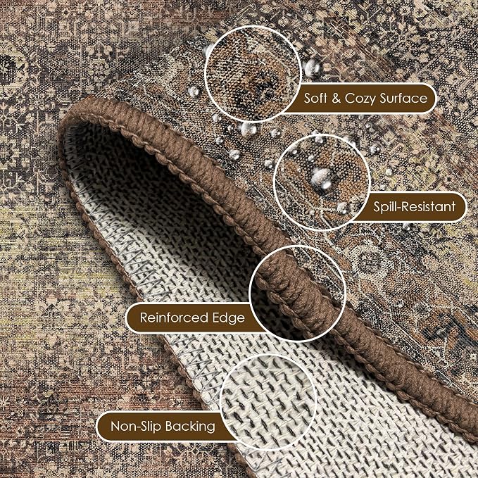 Washable Area Rug 2'6'' x 8' Vintage Traditional Persian Mat - Image 6