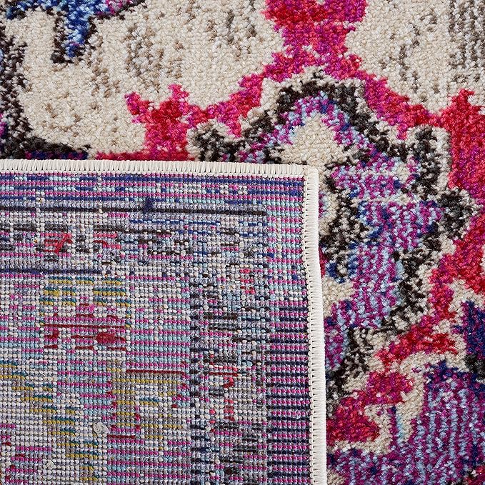 SAFAVIEH Monaco Collection Area Rug - 5' Square, Violet & Fuchsia, Boho Chic Medallion Distressed Design, Non-Shedding & Easy Care, Ideal for High Traffic Areas in Living Room, Bedroom (MNC243P)