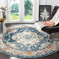 SAFAVIEH Monaco Collection Area Rug - 8' Round, Navy & Light Blue, Boho Chic Medallion Distressed Design, Non-Shedding & Easy Care, Ideal for High Traffic Areas in Living Room, Bedroom (MNC243N)