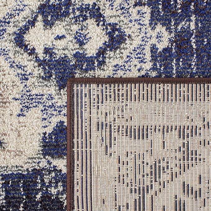 SAFAVIEH Monaco Collection Area Rug - 8' x 10', Ivory & Navy, Boho Chic Medallion Distressed Design, Non-Shedding & Easy Care, Ideal for High Traffic Areas in Living Room, Bedroom (MNC243C)