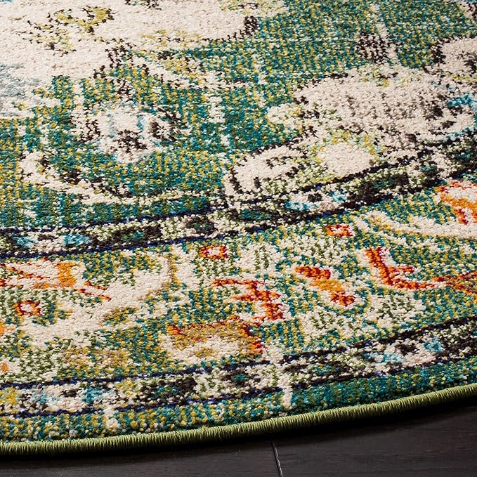 SAFAVIEH Monaco Collection Area Rug - 8'8" Round, Forest Green & Light Blue, Medallion Distressed Design, Non-Shedding & Easy Care, Ideal for High Traffic Areas in Living Room, Bedroom (MNC243F)