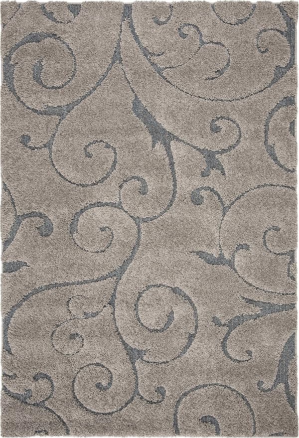 SAFAVIEH Florida Shag Collection Area Rug - 8'6" x 12', Grey & Light Blue, Scroll Design, Non-Shedding & Easy Care, 1.2-inch Thick Ideal for High Traffic Areas in Living Room, Bedroom (SG455-1160)