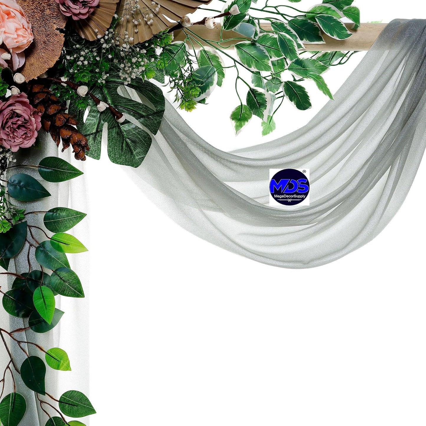 MDS Halloween Chiffon Draping Fabric - 1 Panel, 30" Wide x 50ft Long - Sheer Spooky Arbor & Canopy Drapery for Haunted House Backdrops, Party Ceilings, DIY Costumes & Themed Events - Gray