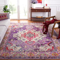 SAFAVIEH Monaco Collection Area Rug - 6'7" Square, Violet & Fuchsia, Boho Chic Medallion Distressed Design, Non-Shedding & Easy Care, Ideal for High Traffic Areas in Living Room, Bedroom (MNC243P)