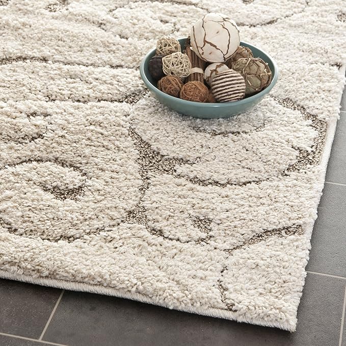 SAFAVIEH Florida Shag Collection Runner Rug - 2'3" x 13', Cream & Beige, Scroll Design, Non-Shedding & Easy Care, 1.2-inch Thick Ideal for High Traffic Areas in Living Room, Bedroom (SG455-1113)