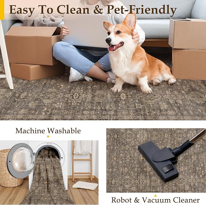 2x3 Washable Area Rug for Entryway Kitchen Vintage Brown Non Slip Low Pile Door - Image 5