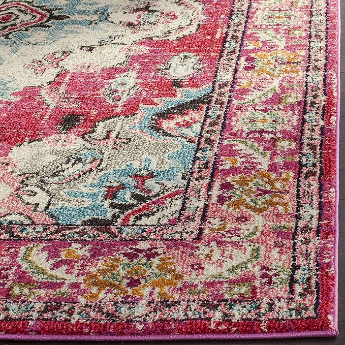 SAFAVIEH Monaco Collection Area Rug - 10' x 14', Pink & Multi, Boho Chic Medallion Distressed Design, Non-Shedding & Easy Care, Ideal for High Traffic Areas in Living Room, Bedroom (MNC243D)