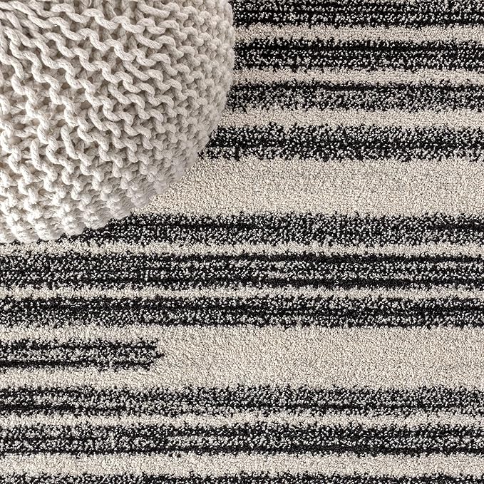 JONATHAN Y Khalil Modern Berber Stripe Cream/Black Runner Rug, 2x8, Contemporary, Bohemian, Easy-Cleaning for Living Room, Bedroom, Kitchen, Pet Friendly, Non-Shedding (MOH207A-28)