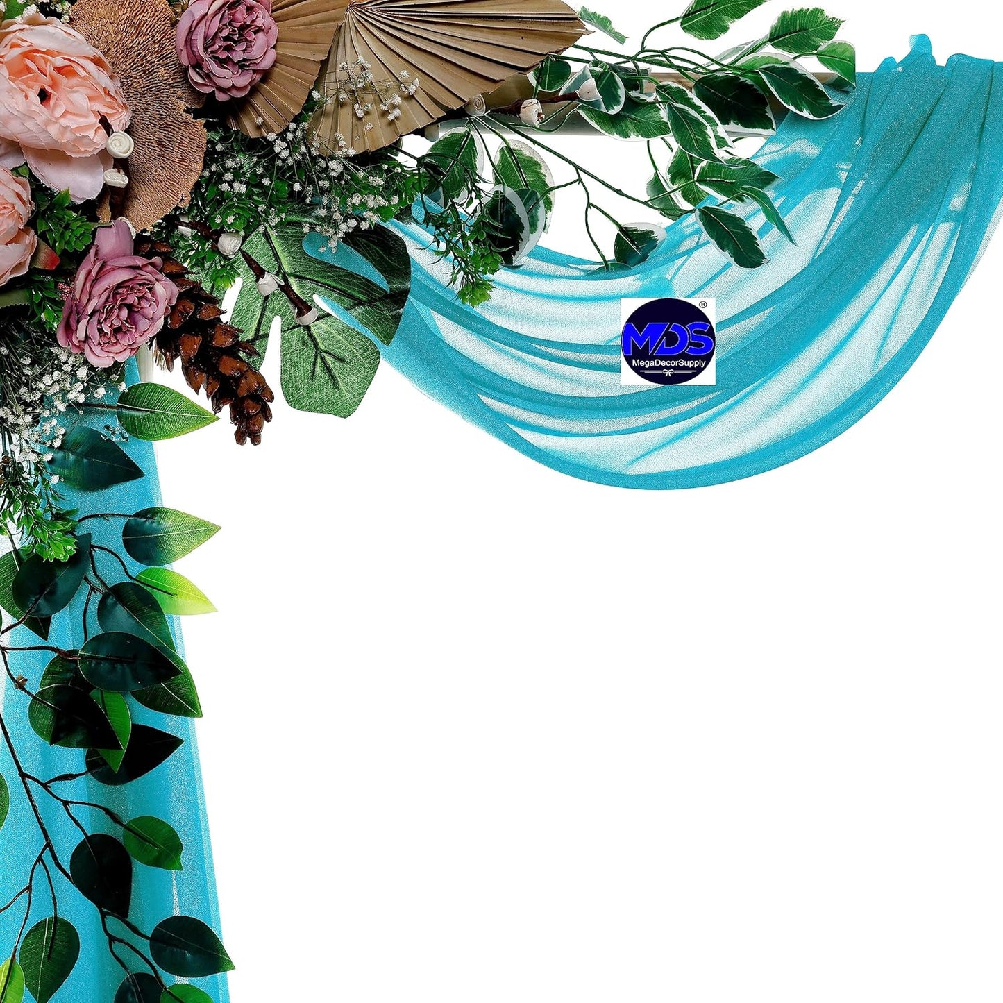 MDS Halloween Chiffon Draping Fabric - 2 Panel, 30" Wide x 100ft Long - Sheer Spooky Arbor & Canopy Drapery for Haunted House Backdrops, Party Ceilings, DIY Costumes & Themed Events - Peacock Blue