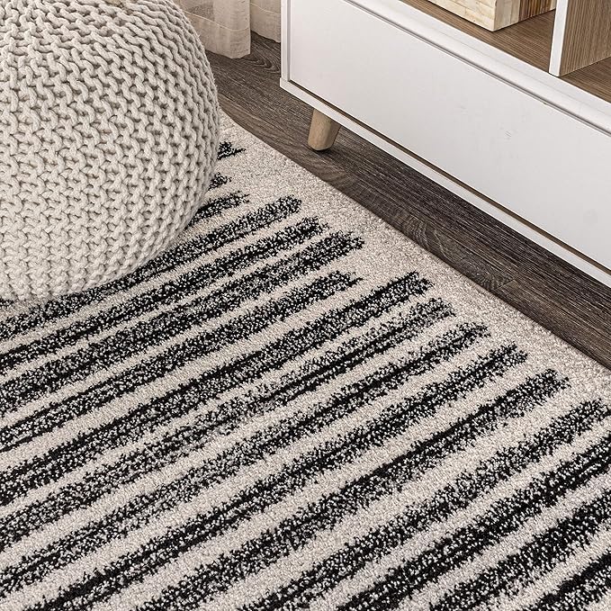 JONATHAN Y Khalil Modern Berber Stripe Cream/Black Runner Rug, 2x8, Contemporary, Bohemian, Easy-Cleaning for Living Room, Bedroom, Kitchen, Pet Friendly, Non-Shedding (MOH207A-28)