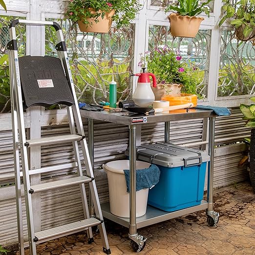 DuraSteel 30x36 NSF Stainless Steel Cart Work Table - Heavy Duty Rolling Food Prep Table Countertop Island - Metal Utility Cart on Wheels Caster, Grill Stand Storage Outdoor Kitchen Tables Bar Top