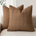 Foindtower Set of 2 Decorative Linen Check Throw Pillow Covers Neutral Farmhouse Vintage Cushion Covers Modern Boho Home Decor for Sofa Chair Couch Bedroom Living Room Outdoor,22×22 Inch,Brown Hazel