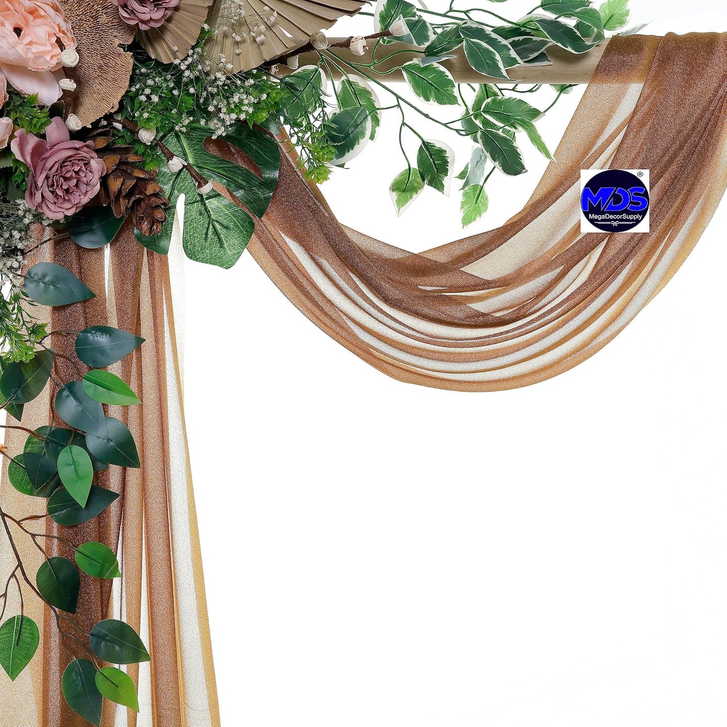 MDS Halloween Chiffon Draping Fabric - 2 Panel, 30" Wide x 100ft Long - Sheer Spooky Arbor & Canopy Drapery for Haunted House Backdrops, Party Ceilings, DIY Costumes & Themed Events - Mocha