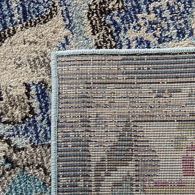 SAFAVIEH Monaco Collection Area Rug - 6'7" Square, Navy & Light Blue, Boho Chic Medallion Distressed Design, Non-Shedding & Easy Care, Ideal for High Traffic Areas in Living Room, Bedroom (MNC243N)