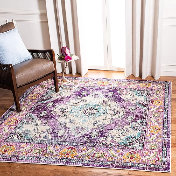 SAFAVIEH Monaco Collection Accent Rug - 3' x 5', Violet & Light Blue, Medallion Distressed Design, Non-Shedding & Easy Care, Ideal for High Traffic Areas in Entryway, Living Room, Bedroom (MNC243L)
