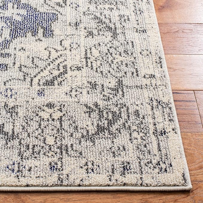 SAFAVIEH Monaco Collection Area Rug - 6'7" Square, Ivory & Grey, Boho Chic Medallion Distressed Design, Non-Shedding & Easy Care, Ideal for High Traffic Areas in Living Room, Bedroom (MNC243B)