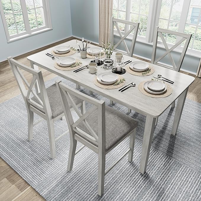 Solid Wood Dining Chairs, Part of Dining Table Set, Mix and Match Table, Chairs Sold Separately for Dining Room, Kitchen, Grey