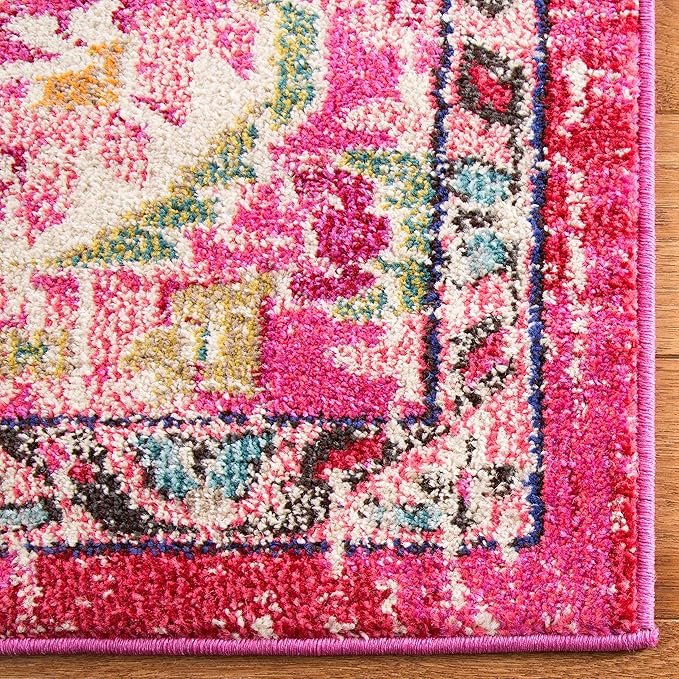 SAFAVIEH Monaco Collection Area Rug - 8' x 11', Pink & Multi, Boho Chic Medallion Distressed Design, Non-Shedding & Easy Care, Ideal for High Traffic Areas in Living Room, Bedroom (MNC243D)