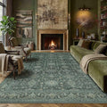 9x12 Washable Area Rug for Living Room Bedroom Vintage Green Non Slip Carpet by WondRg