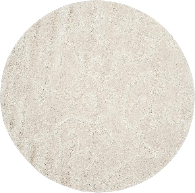 SAFAVIEH Florida Shag Collection Area Rug - 10' Round, Creme & Creme, Scroll Design, Non-Shedding & Easy Care, 1.2-inch Thick Ideal for High Traffic Areas in Living Room, Bedroom (SG455-1111)