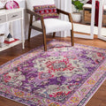 SAFAVIEH Monaco Collection Accent Rug - 4' x 5'7", Violet & Fuchsia, Medallion Distressed Design, Non-Shedding & Easy Care, Ideal for High Traffic Areas in Entryway, Living Room, Bedroom (MNC243P)