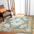 SAFAVIEH Monaco Collection Area Rug - 3' Square, Forest Green & Light Blue, Medallion Distressed Design, Non-Shedding & Easy Care, Ideal for High Traffic Areas in Living Room, Bedroom (MNC243F)