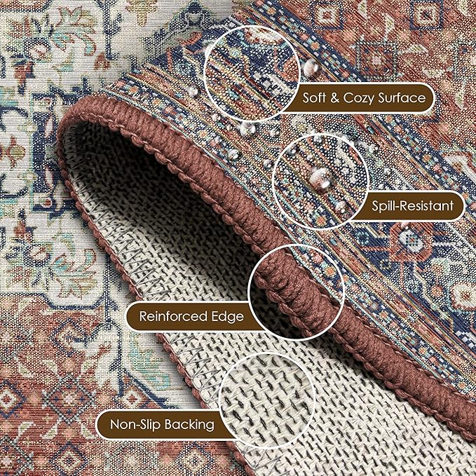 Washable Area Rug 5' x 7' Vintage Traditional Persian Mat - Image 6