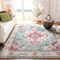 SAFAVIEH Monaco Collection Area Rug - 10' x 14', Light Blue & Fuchsia, Boho Chic Medallion Distressed Design, Non-Shedding & Easy Care, Ideal for High Traffic Areas in Living Room, Bedroom (MNC243J)