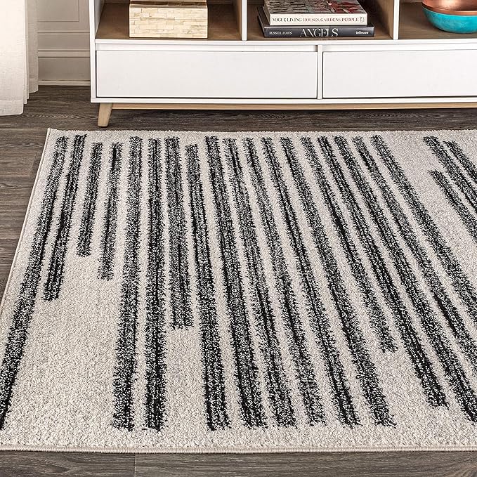 JONATHAN Y Khalil Modern Berber Stripe Cream/Black Indoor Area Rug, 8x10, Contemporary, Bohemian, Easy-Cleaning for Living Room, Bedroom, Kitchen, Pet Friendly, Non-Shedding (MOH207A-8)
