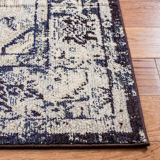 SAFAVIEH Monaco Collection Area Rug - 8' x 10', Ivory & Navy, Boho Chic Medallion Distressed Design, Non-Shedding & Easy Care, Ideal for High Traffic Areas in Living Room, Bedroom (MNC243C)