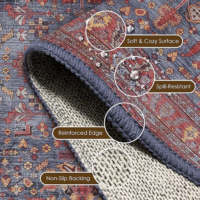 Washable Area Rug 3' x 5 ' Vintage Traditional Persian Mat - Image 6