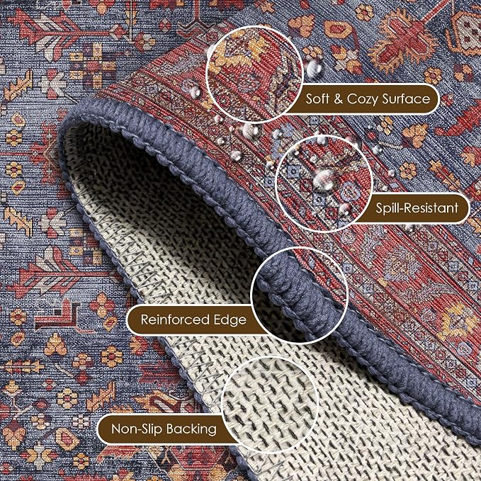 Washable Area Rug 8' x 10' Vintage Traditional Persian Mat - Image 6