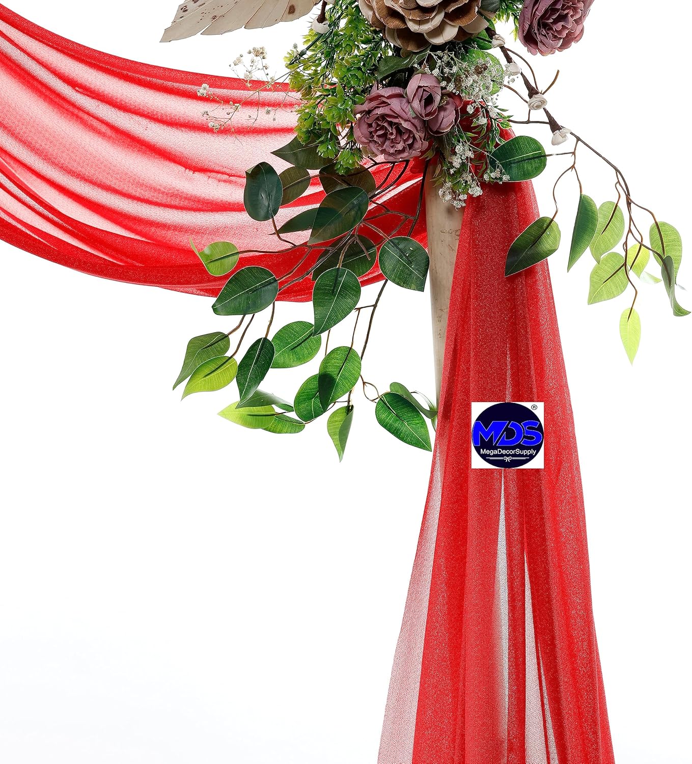 MDS Halloween Chiffon Draping Fabric - 2 Panel, 30" Wide x 50ft Long - Sheer Spooky Arbor & Canopy Drapery for Haunted House Backdrops, Party Ceilings, DIY Costumes & Themed Events - Red