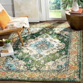 SAFAVIEH Monaco Collection Area Rug - 6'7" x 9'2", Forest Green & Light Blue, Medallion Distressed Design, Non-Shedding & Easy Care, Ideal for High Traffic Areas in Living Room, Bedroom (MNC243F)
