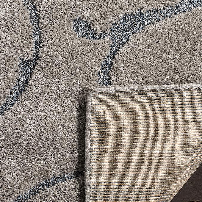 SAFAVIEH Florida Shag Collection Area Rug - 9' Square, Grey & Light Blue, Scroll Design, Non-Shedding & Easy Care, 1.2-inch Thick Ideal for High Traffic Areas in Living Room, Bedroom (SG455-1160)