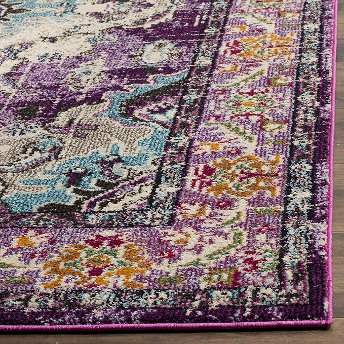 SAFAVIEH Monaco Collection Area Rug - 10' x 14', Violet & Light Blue, Boho Chic Medallion Distressed Design, Non-Shedding & Easy Care, Ideal for High Traffic Areas in Living Room, Bedroom (MNC243L)