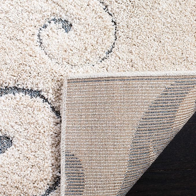 SAFAVIEH Florida Shag Collection Area Rug - 5' Square, Beige & Blue Grey, Scroll Design, Non-Shedding & Easy Care, 1.2-inch Thick Ideal for High Traffic Areas in Living Room, Bedroom (SG455-1155)