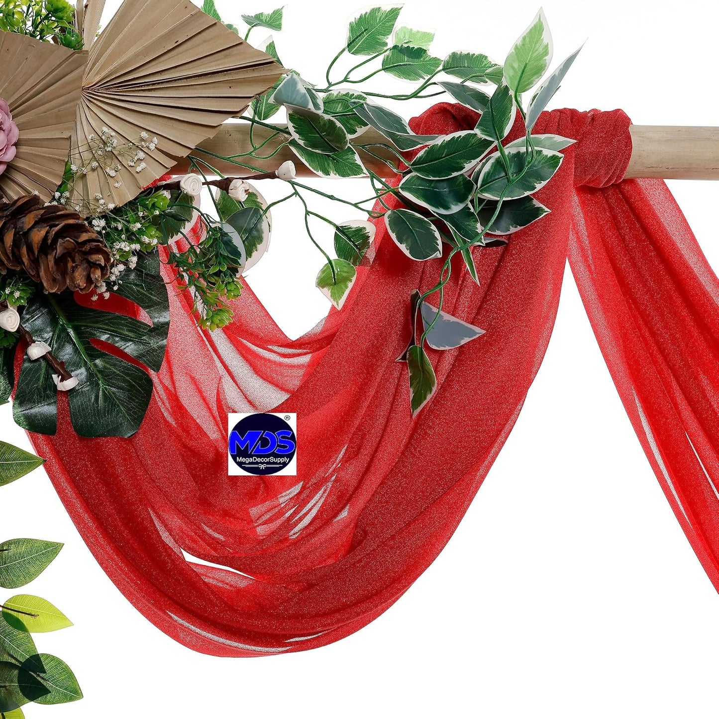 MDS Halloween Chiffon Draping Fabric - 2 Panel, 30" Wide x 50ft Long - Sheer Spooky Arbor & Canopy Drapery for Haunted House Backdrops, Party Ceilings, DIY Costumes & Themed Events - Red